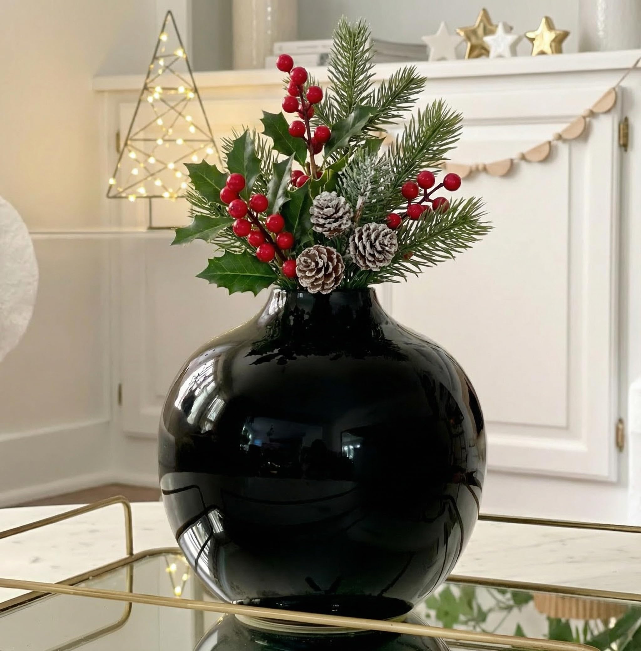 Amazon.co.jp: Willowy 7.5インチ ラージ ブラックセラミック花瓶 光沢